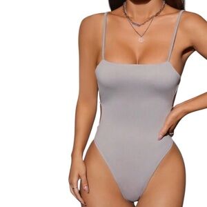 Grey Spaghetti Strap Open Back  Bodysuit